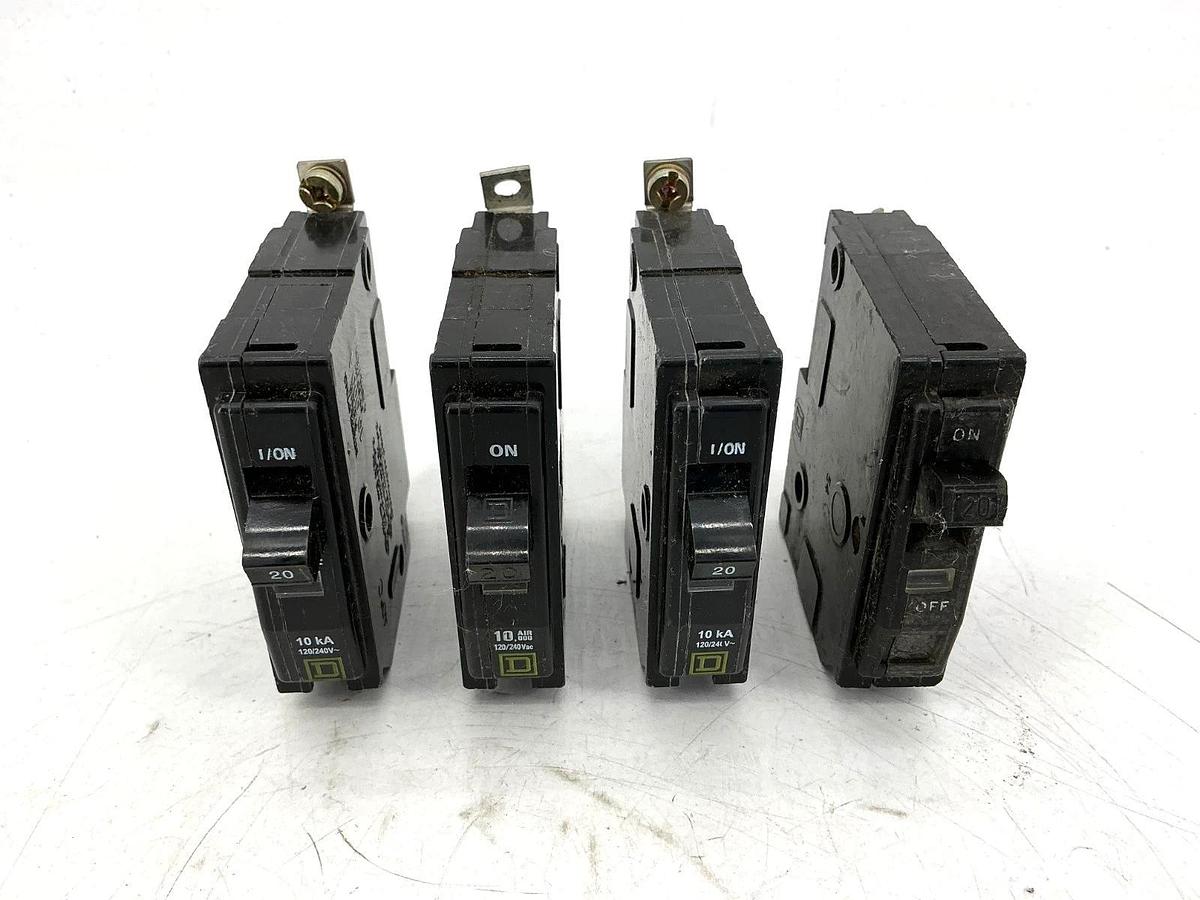 Used Lot of 4 Square D QOB120 Circuit Breaker 1-Pole 20A 120/240VAC