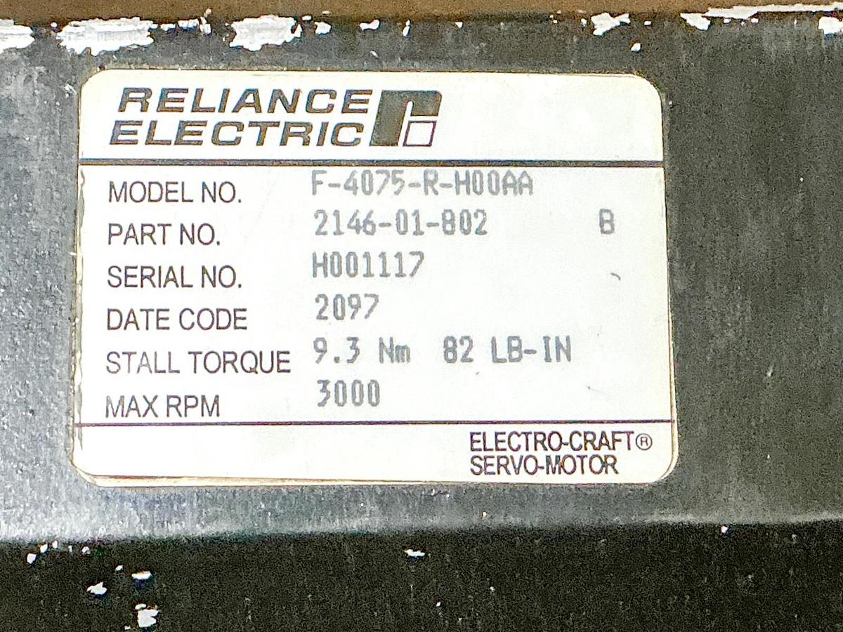 Used Allen Bradley Reliance F-4075-R-H00AA Servo Motor 3000RPM 3PH 2.9 HP 240V