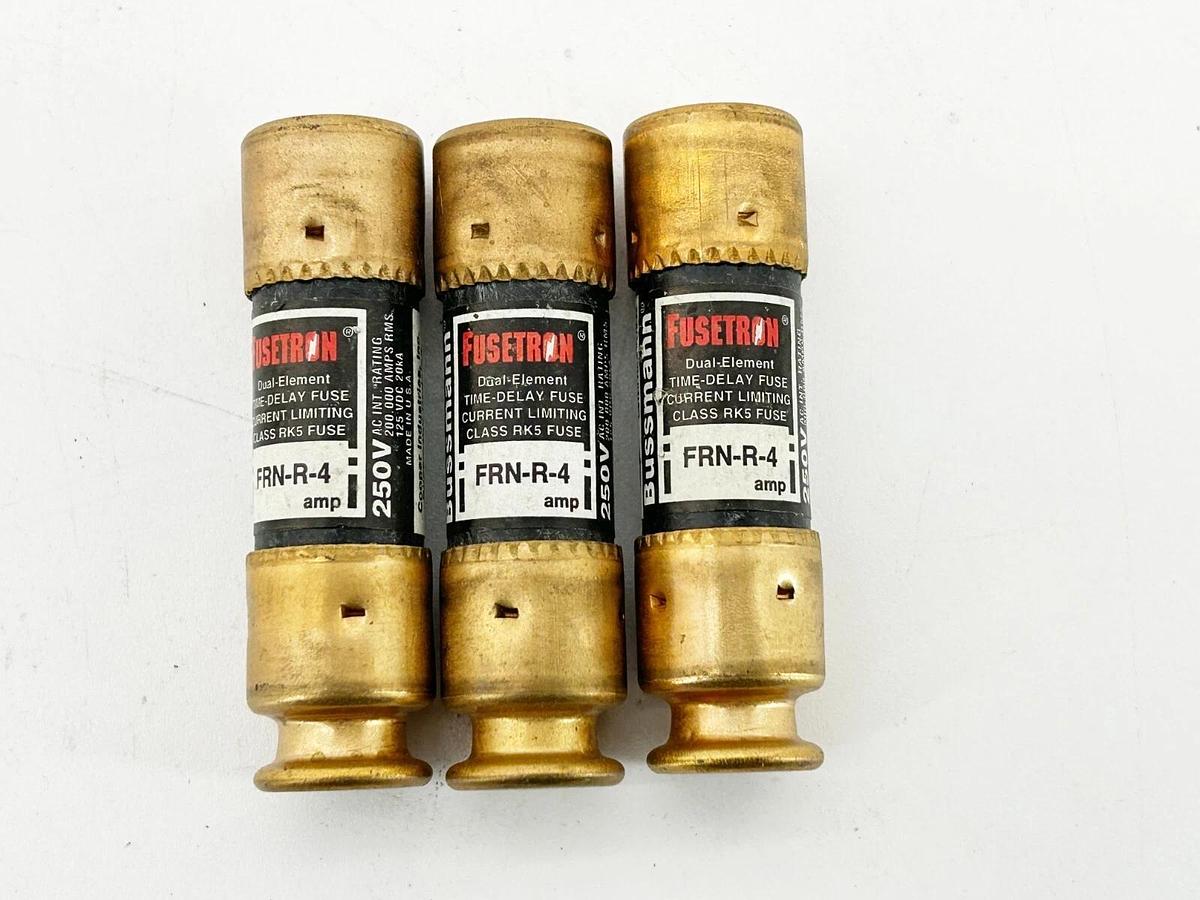 New Lot of 3 Bussmann FRN-R-4 Time Delay Current Limiting Fuse 4A 250V
