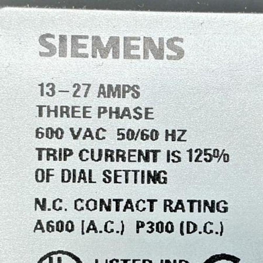Used Siemens 48BSF3M20 Ser C Overload Relay Solid State 3PH 13-27FLA 600VAC 50/60HZ