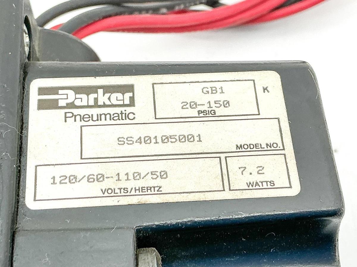 Used Parker SS40105001 Pneumatic Valve 20-150PSIG 110/120V 50/60Hz 7.2W