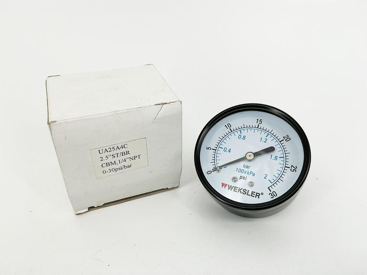 New Weksler UA25A4C Pressure Gauge 0-30PSI 2-1/2" Face 1/4" NPT