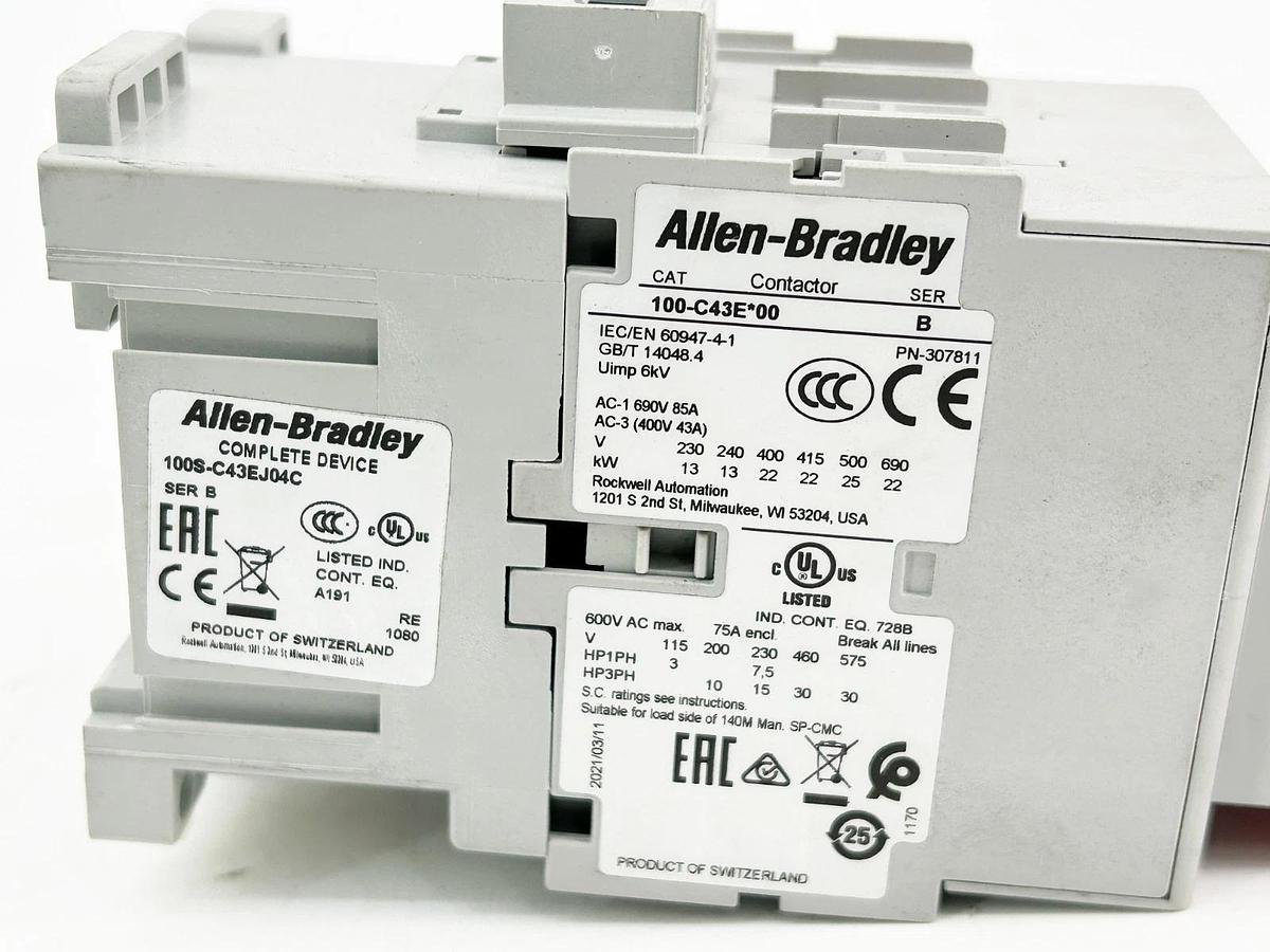 New Allen Bradley 100S-C43EJ04C Safety Contactor 43A 24VDC Ser.B