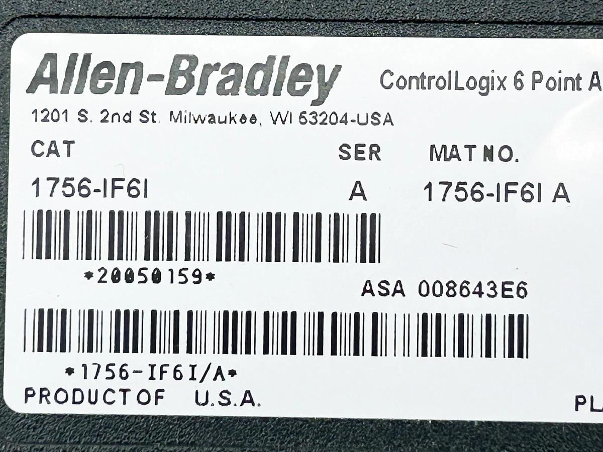 Used Allen Bradley 1756-IF6I ControlLogix 6 Point A/I Module 6 Point Analog 20 Pin 24