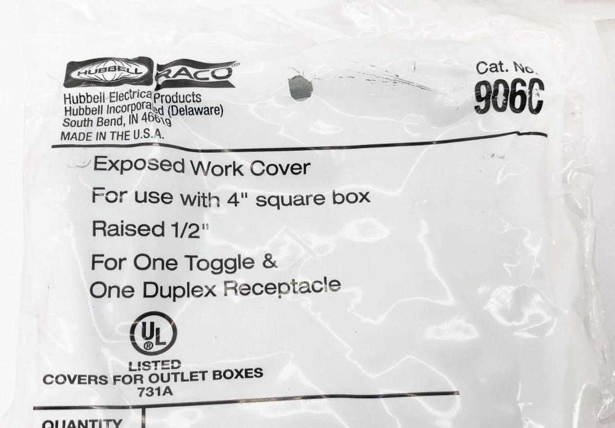 Lot of 3 New Hubbell Raco 906C Duplex Receptacle Toggle Switch 2-Gang 4" Square