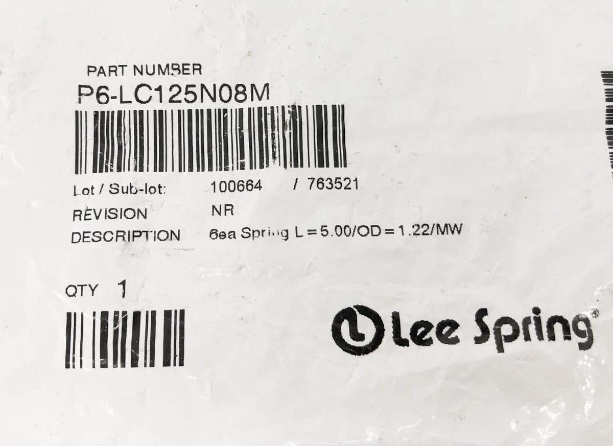 Bag of 6 New Lee Spring P6-LC125N08M Compression Springs L = 5" OD = 1.22"/MW