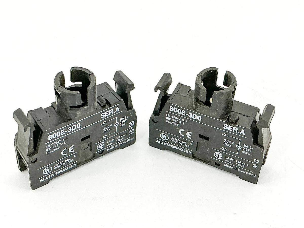 New Lot of 2 Allen Bradley 800E-3D0 Lamp Module 250V Ser.A - No Box