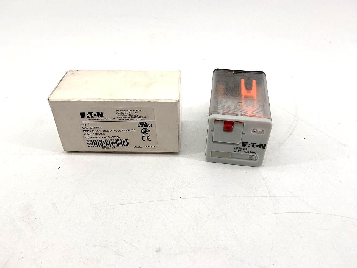New Eaton D3RF2A Relay 120VAC Coil DPDT Octal 8-Pin