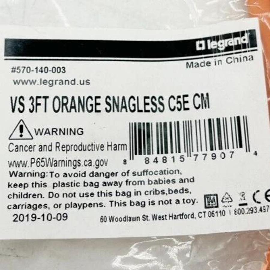 New lot of 6 VS 3FT Orange Snagless C5E CM Cable 24AWG