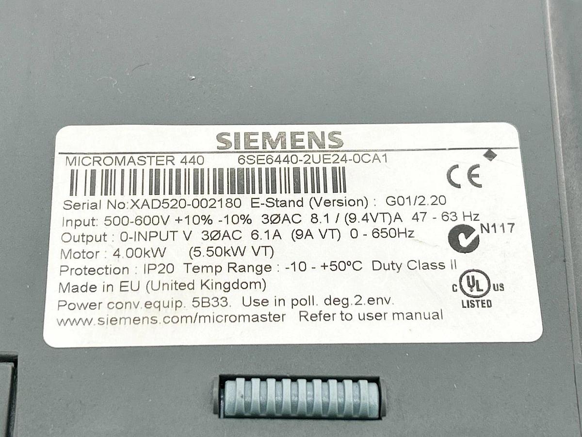Used Siemens 6SE6440-2UE24-0CA1 AC Drive 440 5HP 6.1A 600V 2.2KW 63Hz