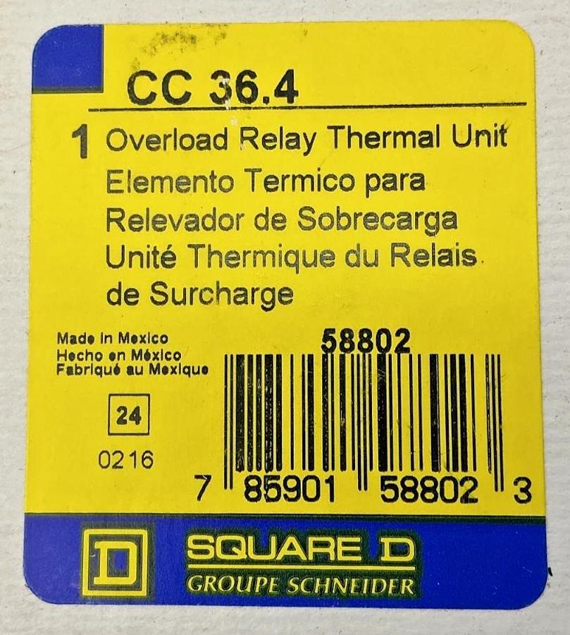 New Square D CC36.4 Overload Relay Thermal Unit 36.4 58802
