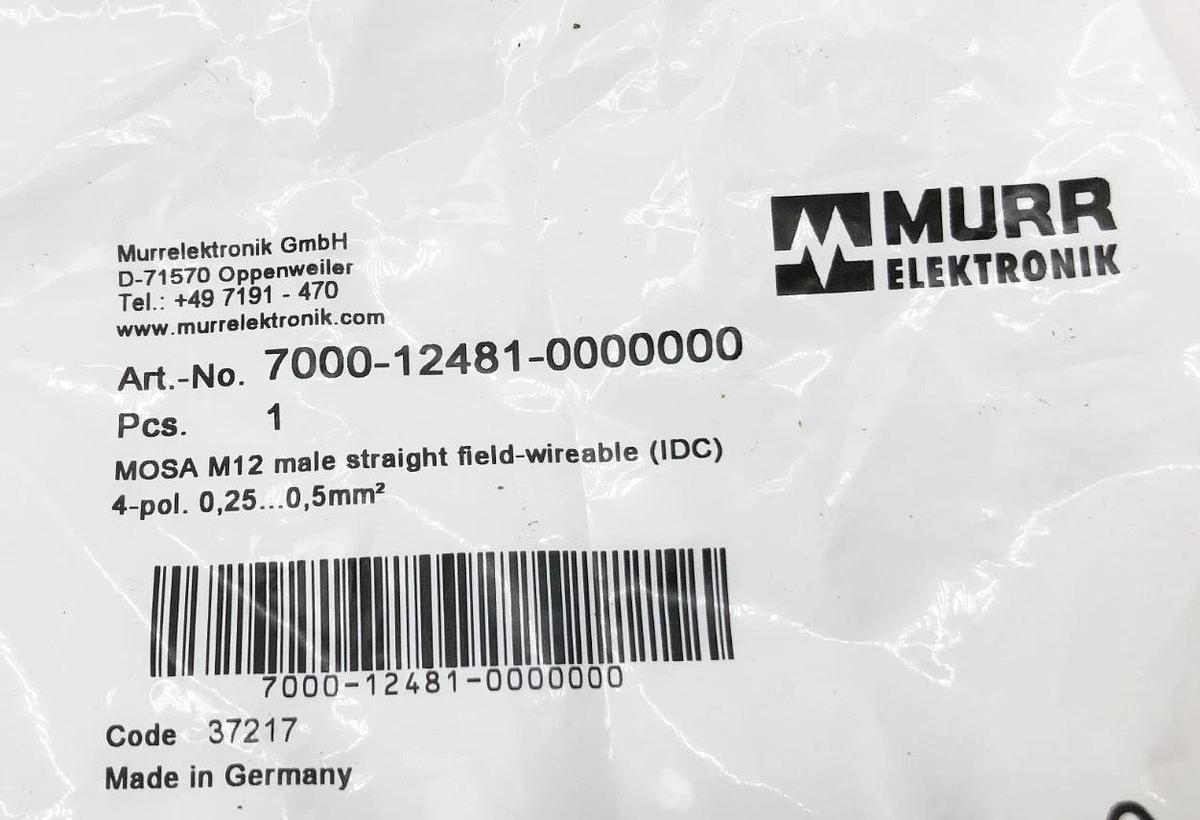 Lot of 2 New Murr Elektronik 7000-12561-0000000 Field Wireable MOSA M12 Male 90°