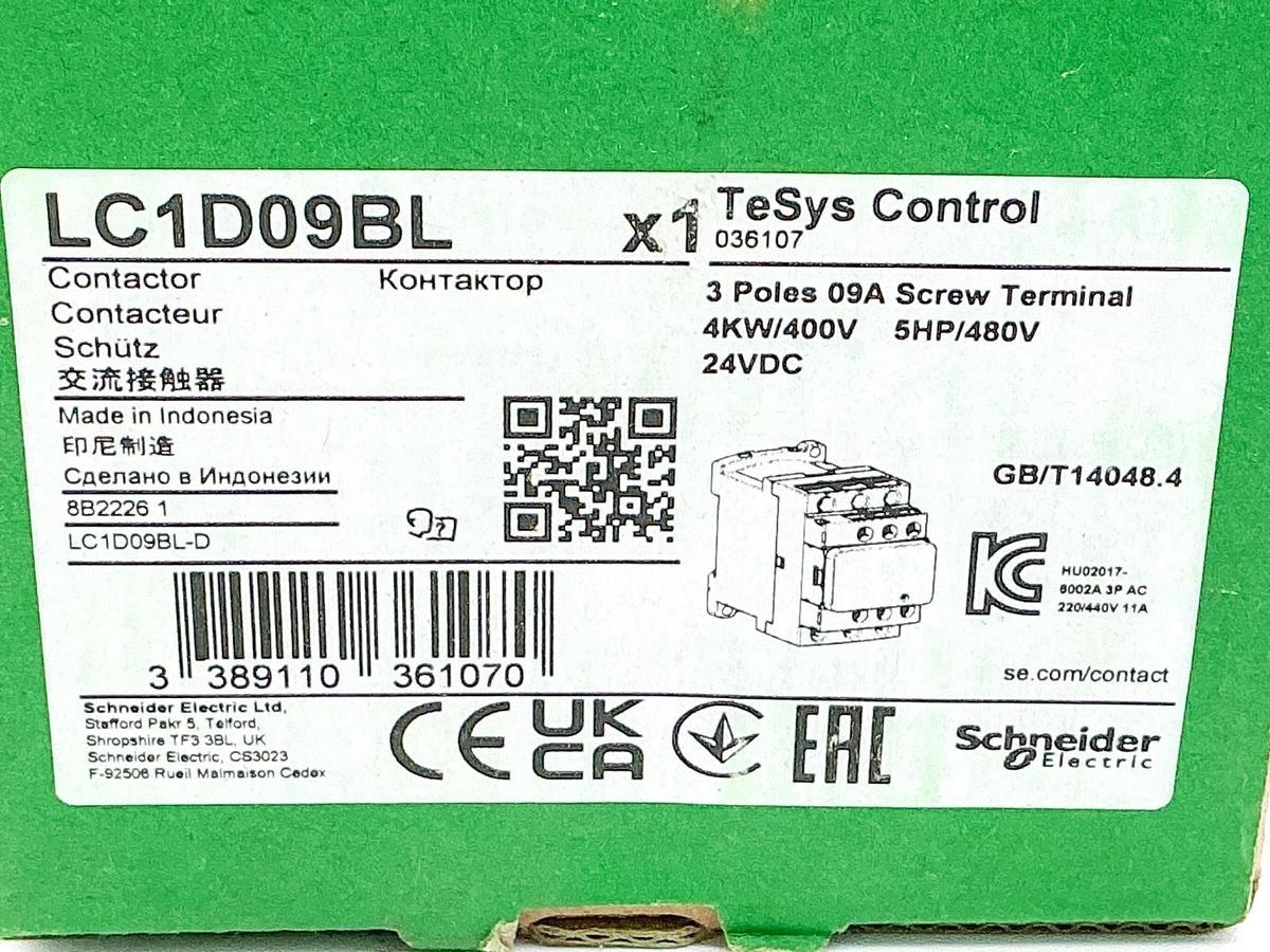 New Schneider Electric LC1D09BL Contactor 3P 24V 5HP 036107