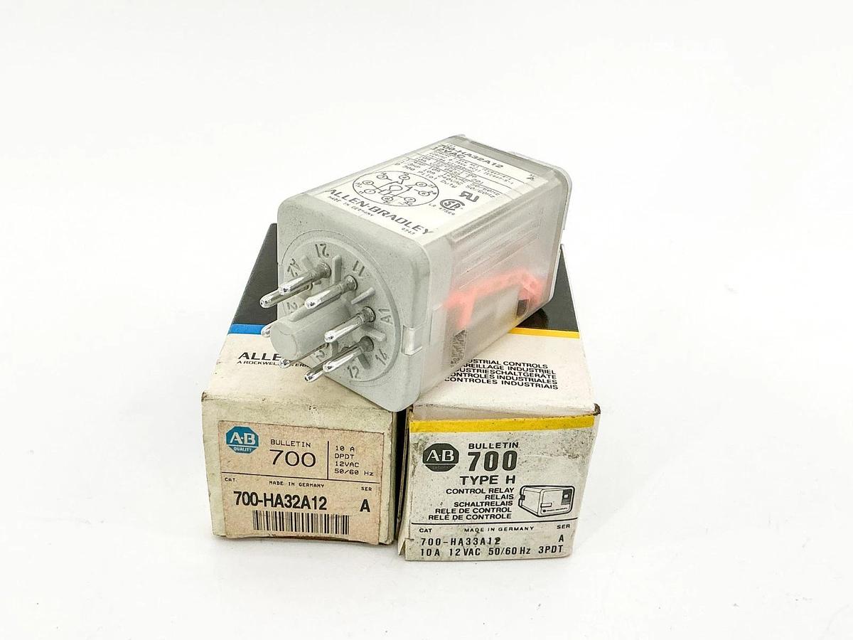 New Lot of 2 Allen Bradley 700-HA32A12 Control Relay 12VDC 10A Ser.A