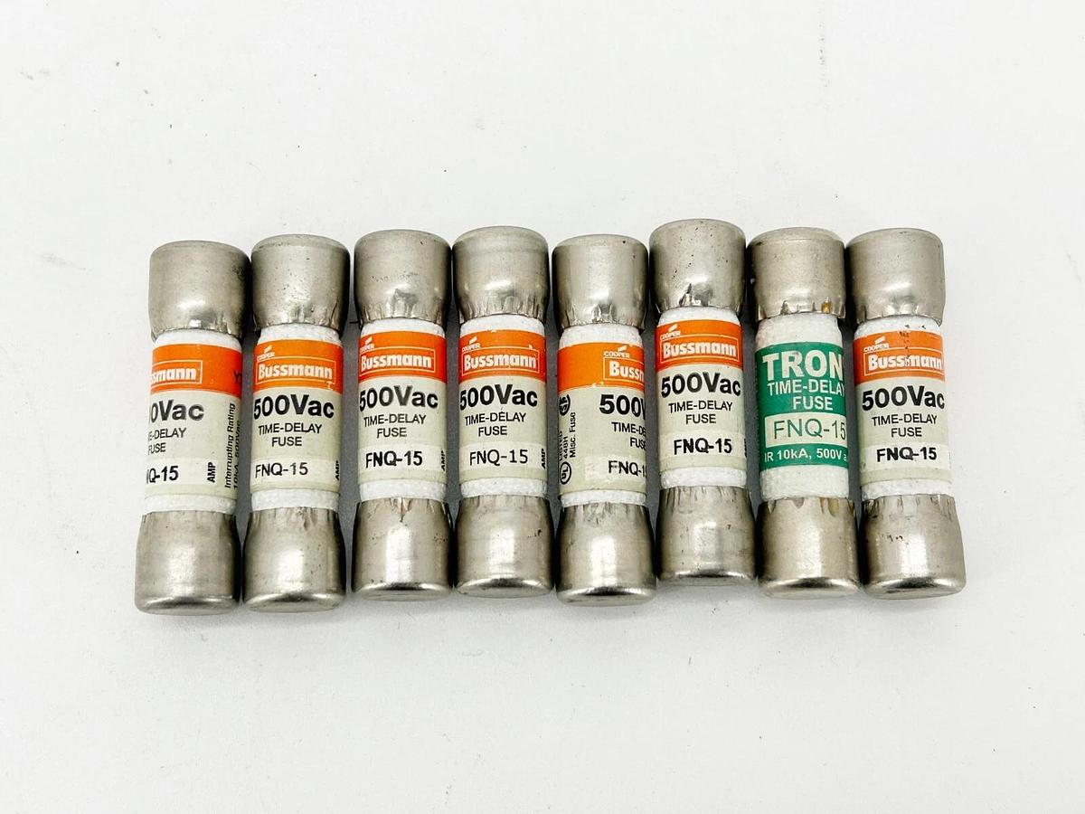 New Lot of 8 Bussmann FNQ-15 Time Delay Fuse 15A 500V