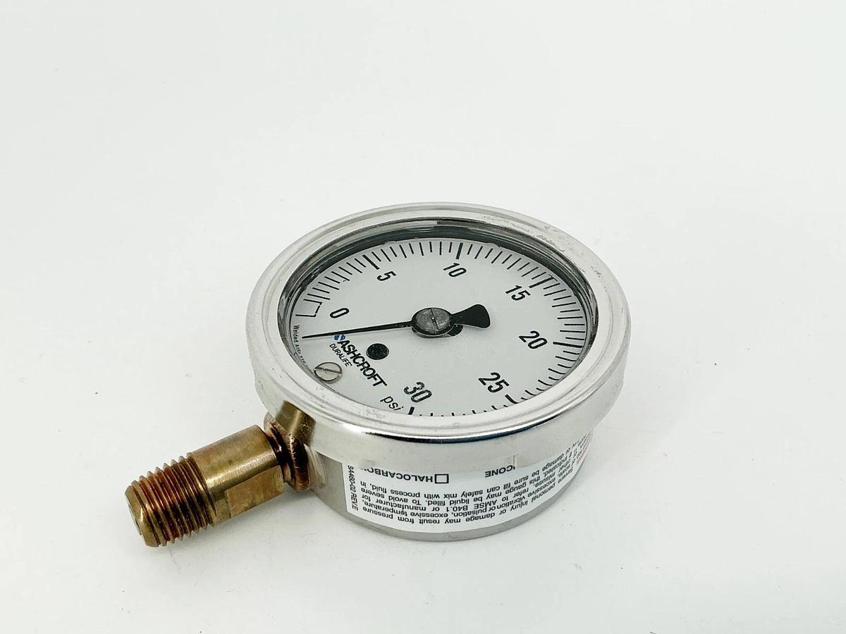 New Ashcroft 25-1009-AWL-02L-30# Pressure Gauge 2-1/2" 30PSI 1/4NPT 316 Tube