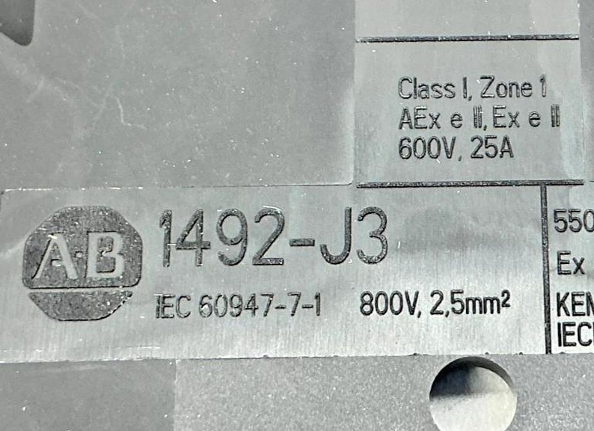 Lot of 7 New Allen Bradley 1492-J3-BL Ser A Terminal Blocks Black 25A 600V