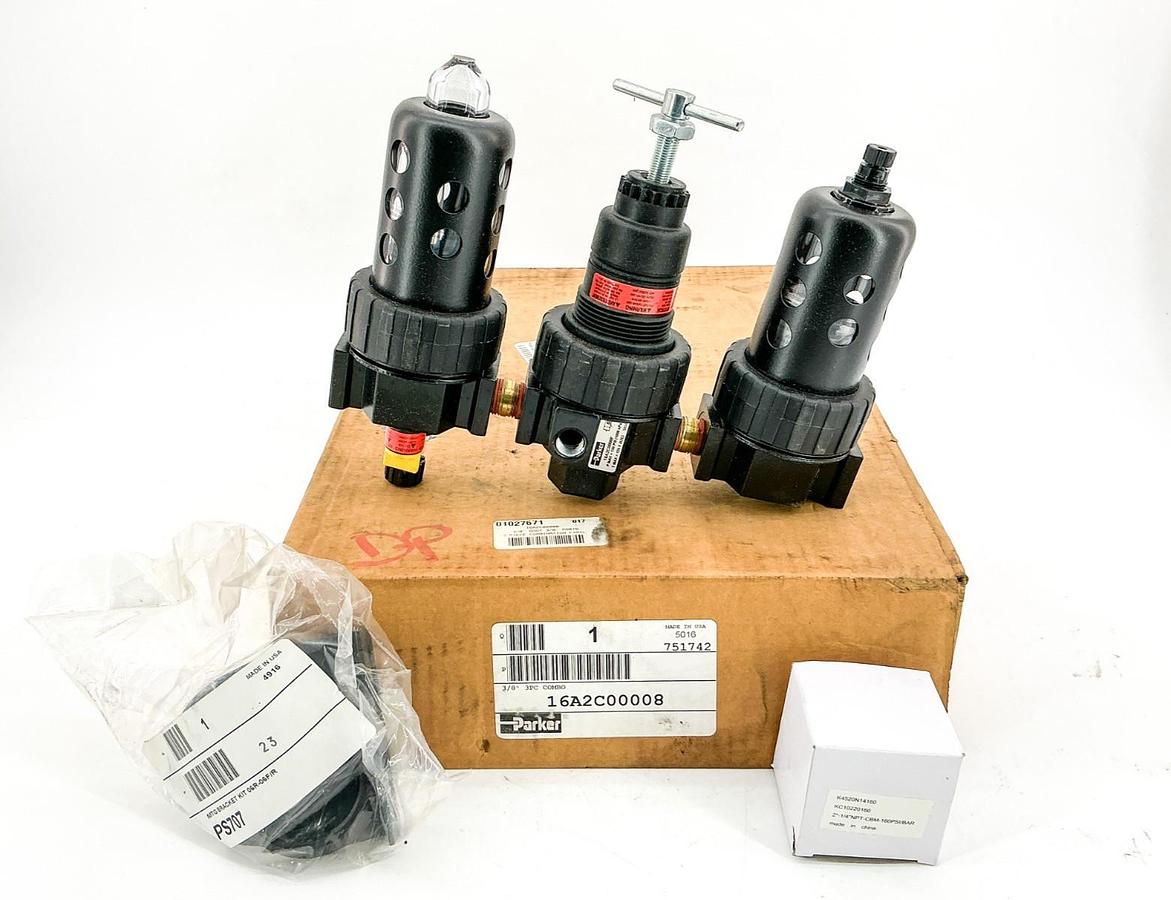New Parker 16A2C00008 Pneumatic Filter 3 Piece Combo 150PSI 125F 3/8"