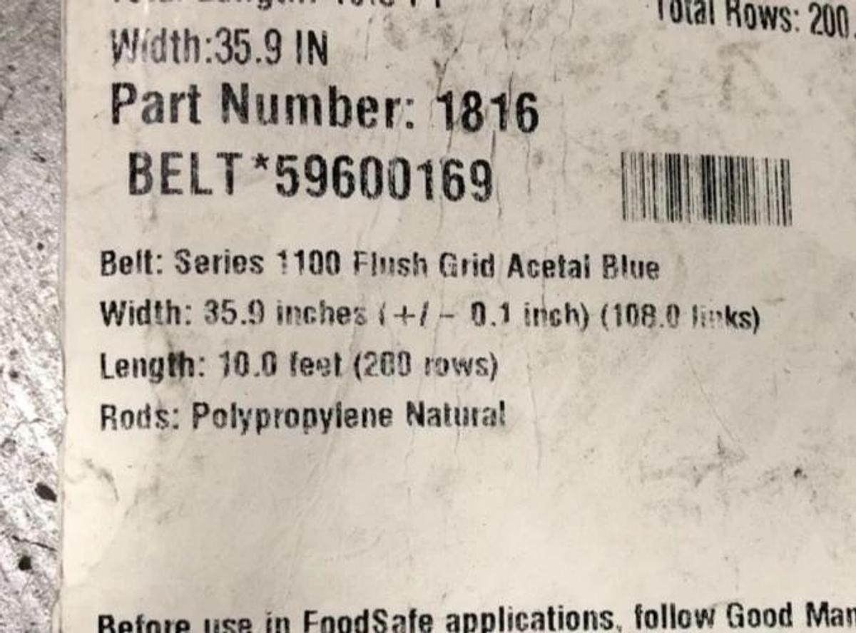 New Intralox 1816 Series 1100 Flush Grid Acetal Blue 35.9" W x 4.5FT. L - No Box