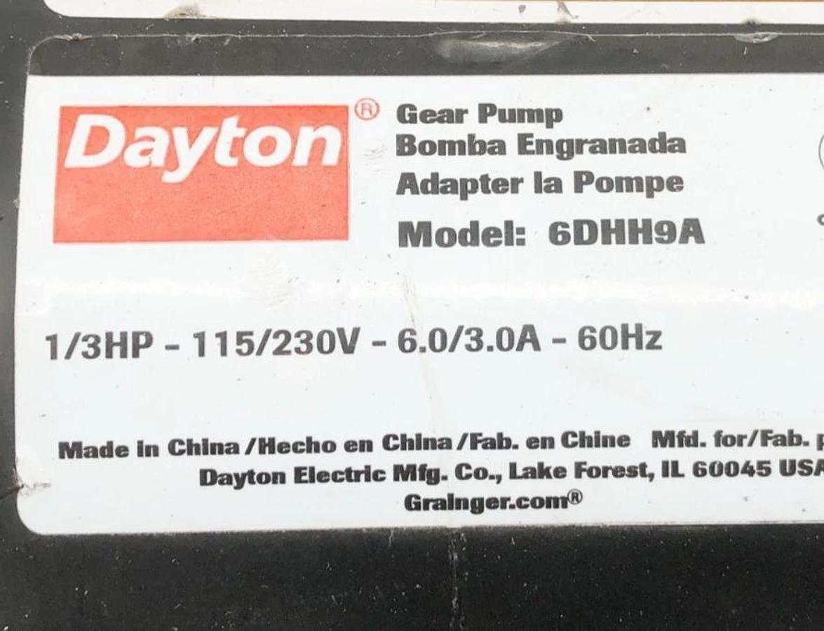 Used Dayton 6DHH9A Gearpump 1/3HP 115/230V 1725RPM PP3110502G