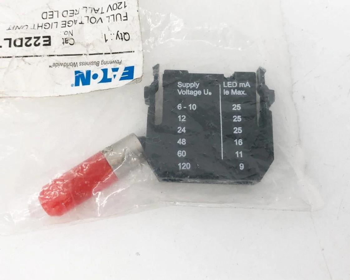New Eaton E22DLT120R Full Voltage Light Unit 120VAC/DC Tall Red LED