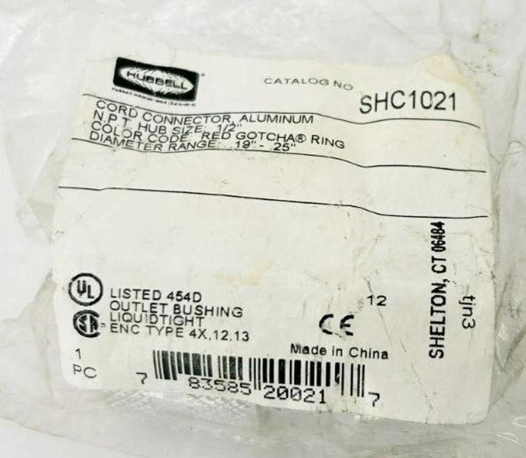 Lot of 3 New Hubbell SHC1021 Liquid Tight Connectors 1/2" Aluminum