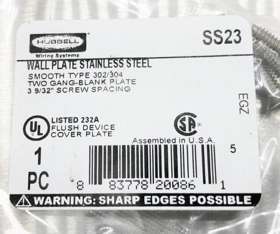 Lot of 4 New Hubbell SS23 Blank Plates Stainless Steel 2-Gang Type 302/304