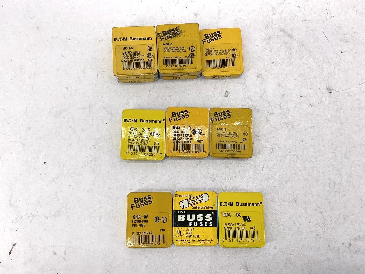 Lot of New Random Assorted Bussmann Mini Glass Fuses AGC AGX GMA GMC GMD MDL MDQ