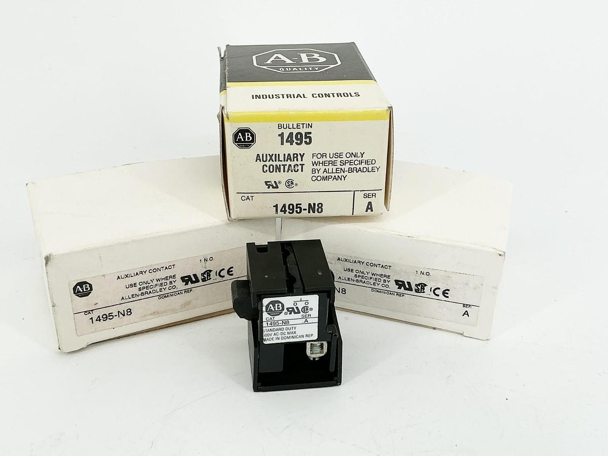 New lot of 3 Allen Bradley 1495-N8 Auxiliary Contact 600V Standard Duty Ser.A