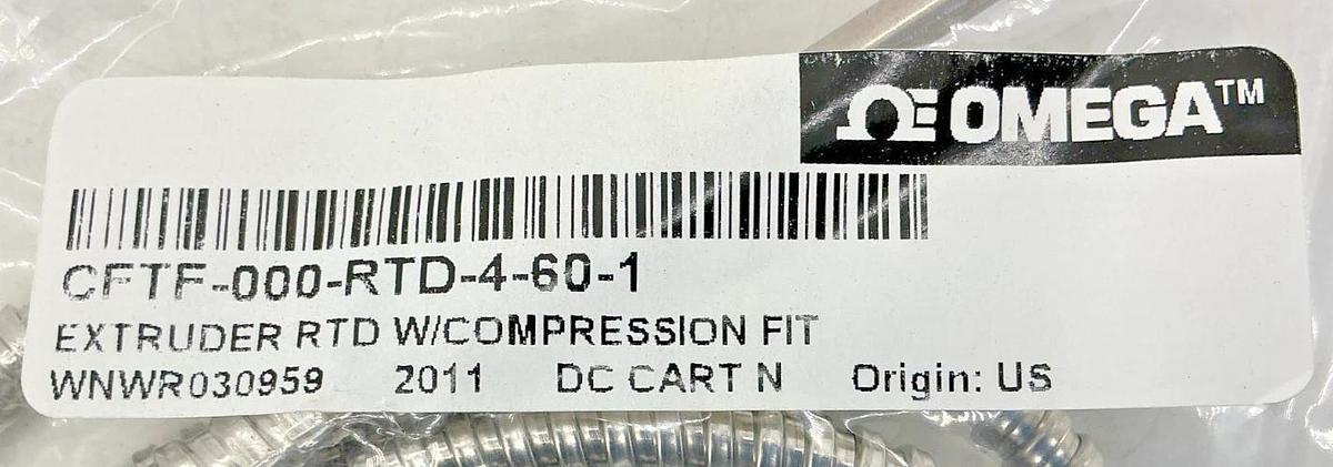 New Omega CFTF-000-RTD-4-60-1 Extruder RTD w/ Compression Fit 3-Wire 60" Cable