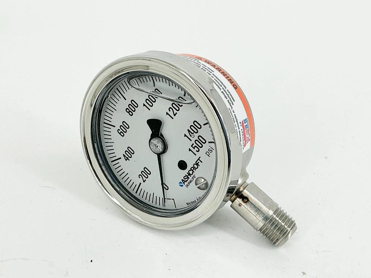 New Ashcroft 25-1009-SWL-02L-1500# Pressure Gauge 2-1/2" 1500PSI 316 Tube