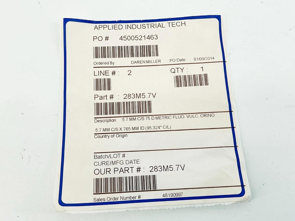 New Applied Industrial Technologies 283M5.7V O-Ring 5.7MM C/S 75 D Metric FLUO