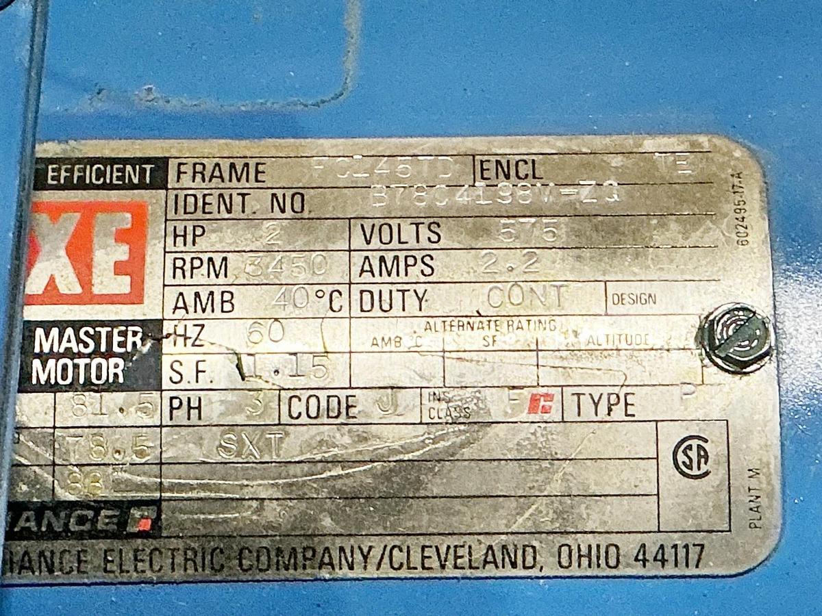 Used Reliance B78C4198M-ZQ Electric Motor 2HP 575V 2.2A 3450RPM 3PH FC145TD Frame
