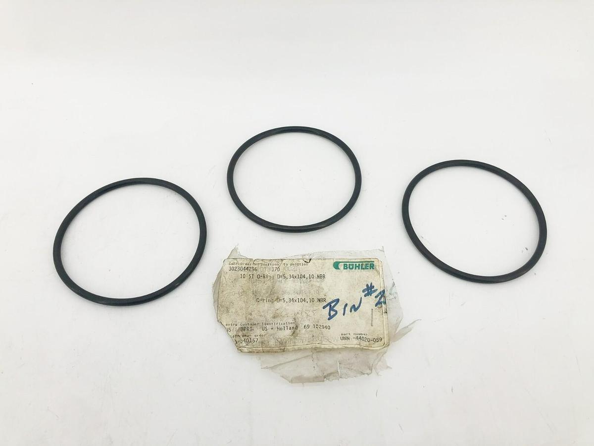 Lot of 3 New Buhler UNN-44020-059 O-Rings 5.34x104.10 NBR