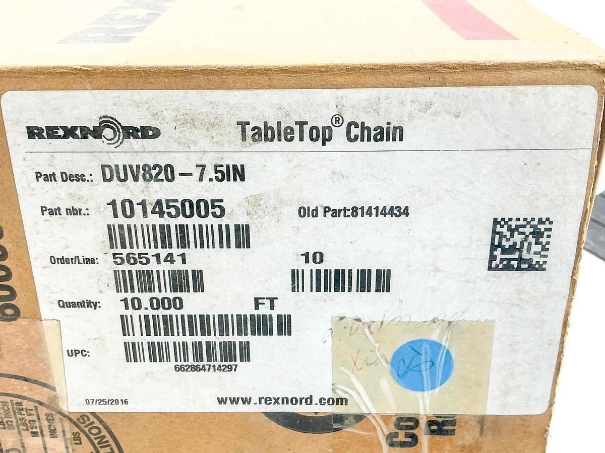 New Rexnord DUV820-7.5IN TableTop Chain 10FT 10145005 81414434
