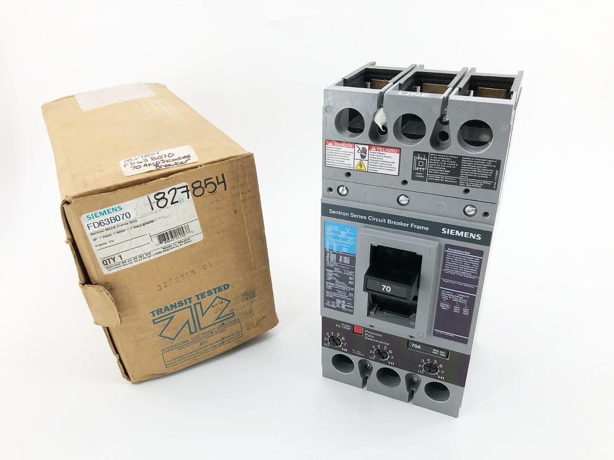 New Siemens FD63B070 Sentron MCCB Frame Circuit Breaker 3P 250A 600V FD63F250