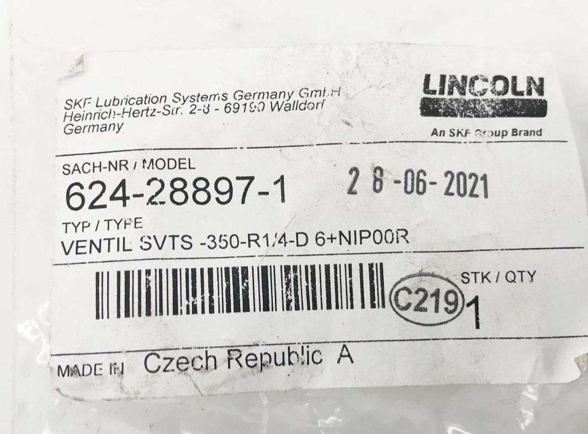 New Lincoln 624-28897-1 Relief Valve SVTS-350-R1/4-D 6+NIP00R