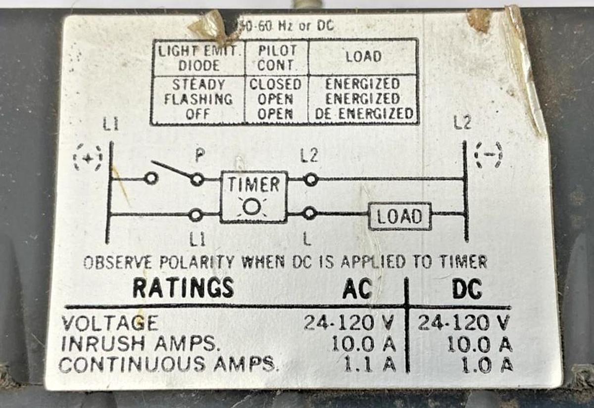 Used Cutler-Hammer D87XDL30 Ser A2 Off-Delay Timer 10A 120V 50/60HZ