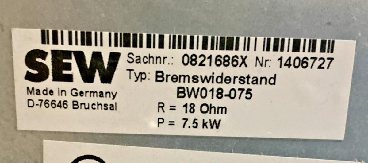 Used SEW Eurodrive 821686X Brake Resistor BW018-075 R=18OHM p=7.5kW 0821686X 1406727