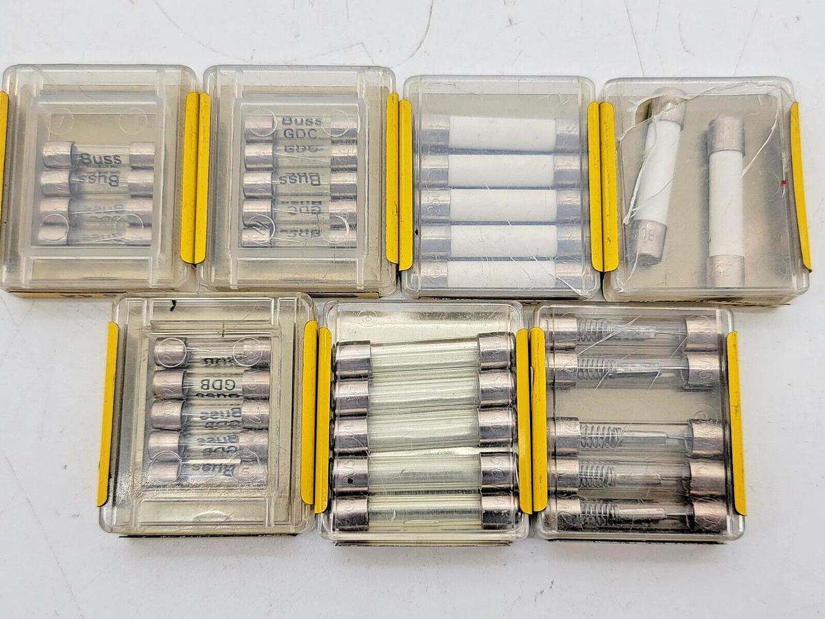 Lot of 31 Assorted New Bussmann Small Cartridge Fuses MDA-1/4 GBD GBC