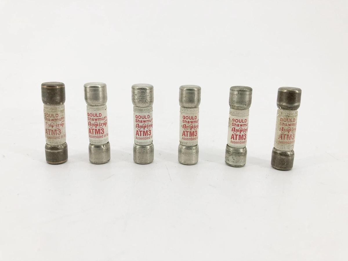 Lot of 6 New Gould Shawmut ATM3 Time Delay Fuses 3A 600VAC 500VDC