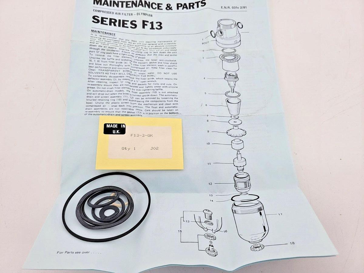 New Norgren F13-3-GK Gasket Repair Kit