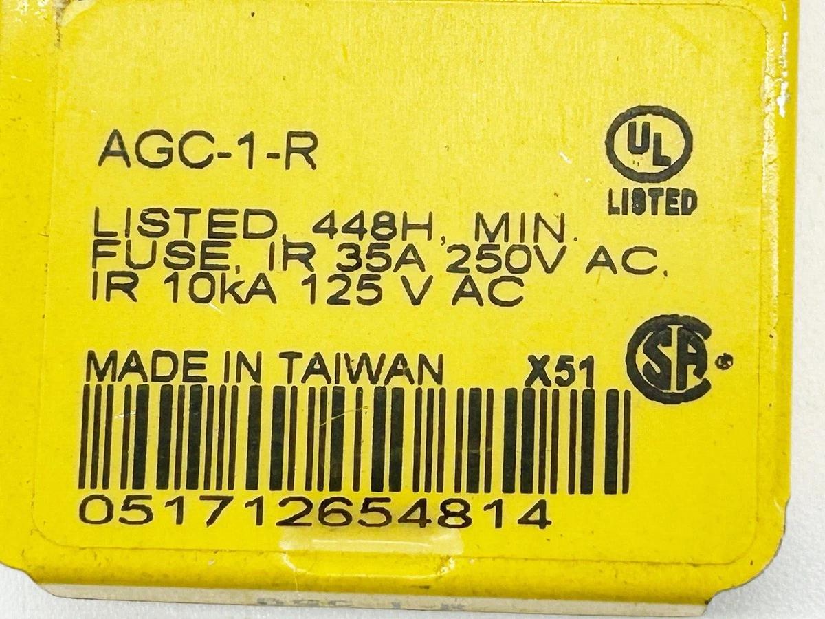 New Pack of 5 Bussmann AGC-1-R Glass Fuse 1A 250V