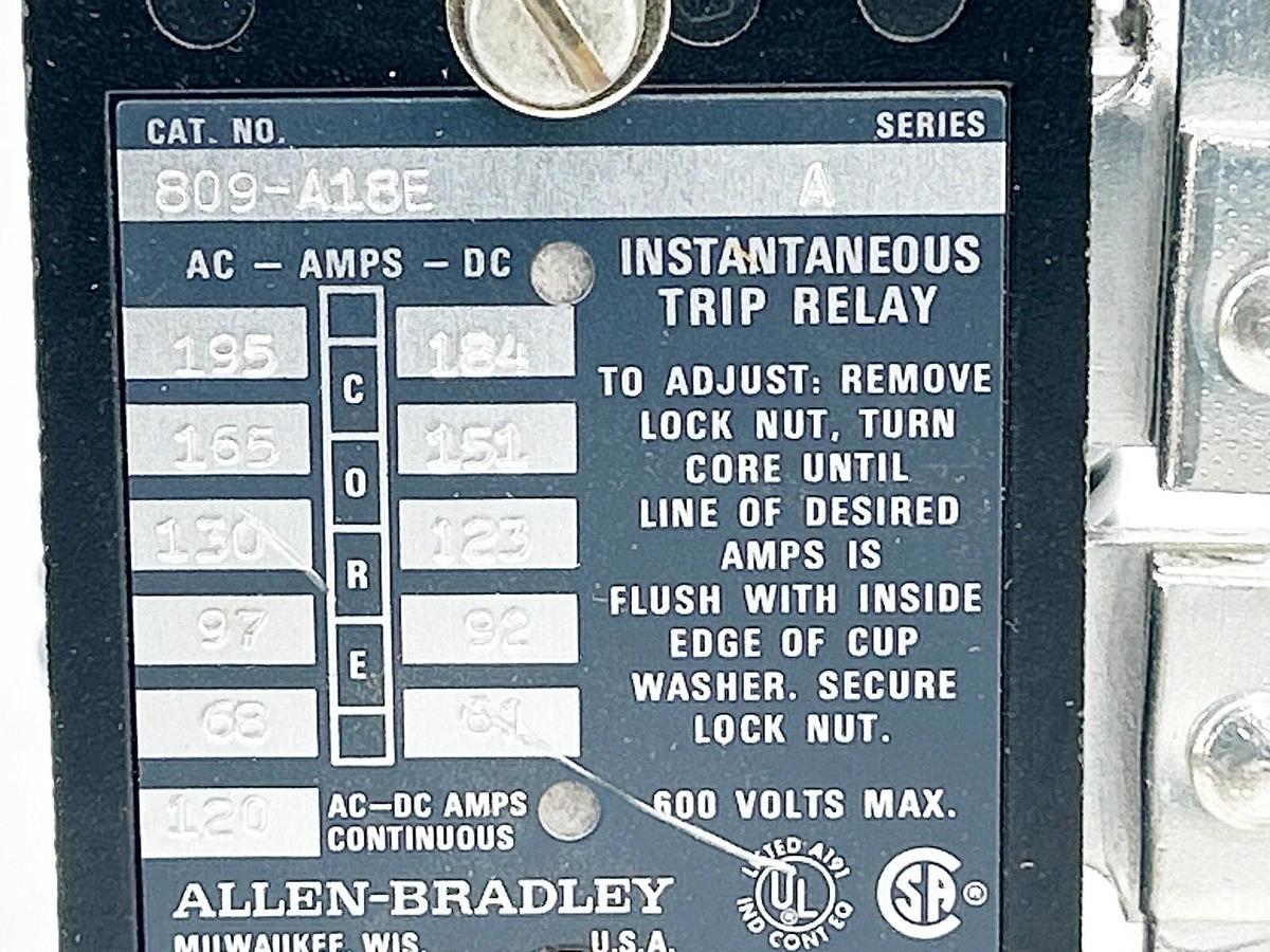 New Allen Bradley 809-A18E Ser. A Instantaneous Trip Current Relay 120A 1NO