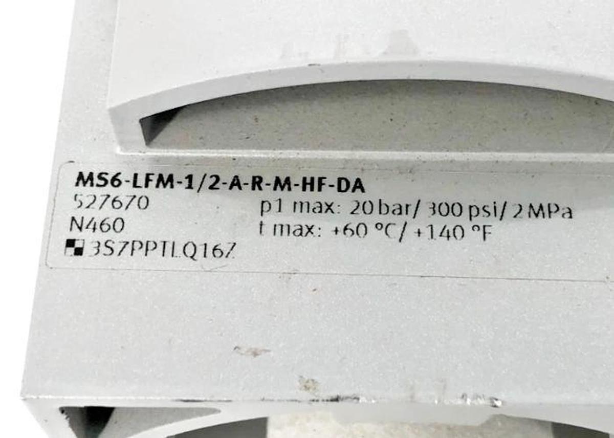 Used Festo MS6-LFM-1/2-A-R-M-HF-DA Pneumatic Filter 527670 300psi 0.01 Micron