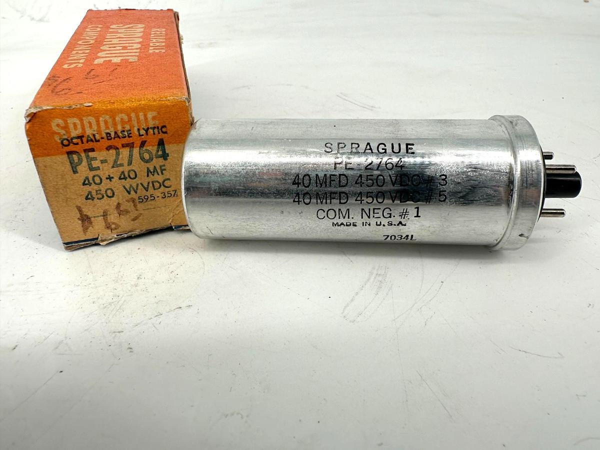 New Sprague PE-2764 Capacitor 40+40MFD 450WVDC PE2764