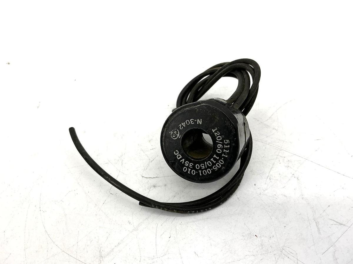 Used 5111-005-001-010 Solenoid Coil 2-Wire 110/120VAC 50/60HZ 35VDC 5111005001010
