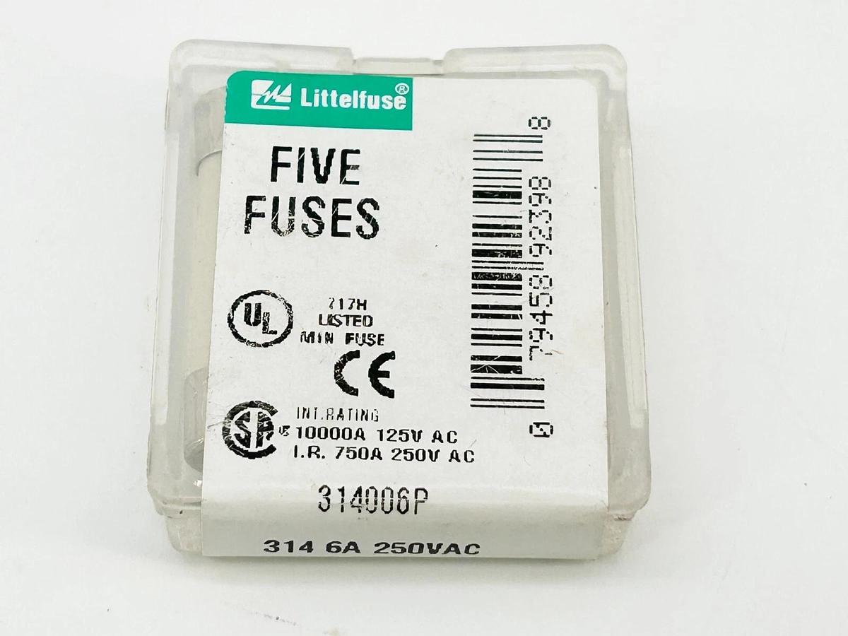 New Lot of 10 Littelfuse 314006P Fuse 6A 250V 314