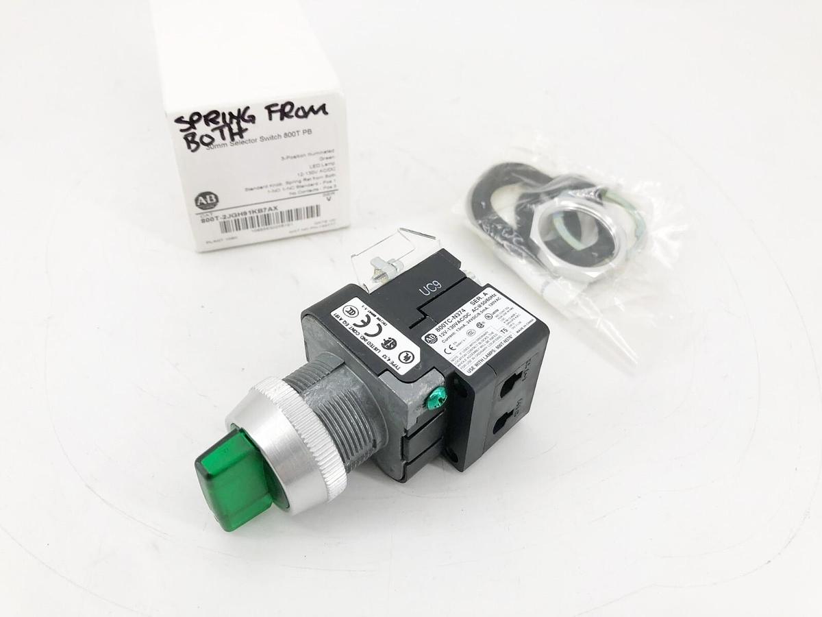 New Allen-Bradley 800T-2JGH91KB7AX Green Illuminated Pushbutton 12-130VAC/DC