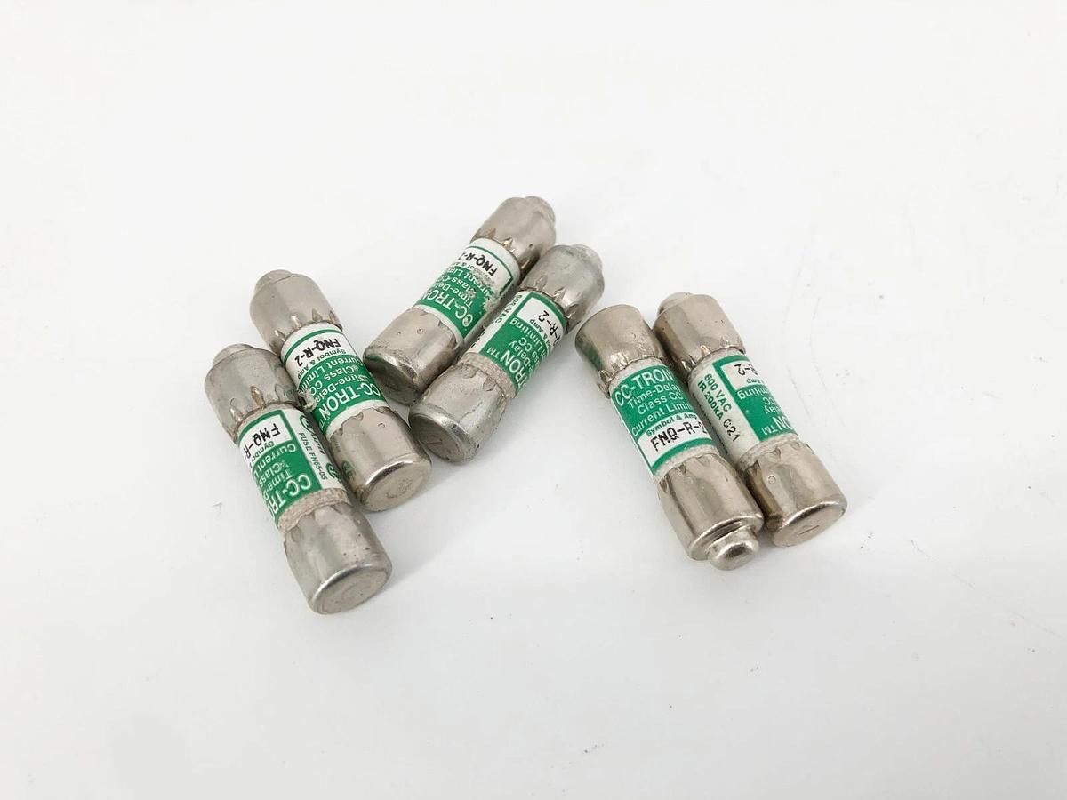 Lot of 6 New Bussmann FNQ-R-2 Fuses 2A 600VAC Class CC - No Box